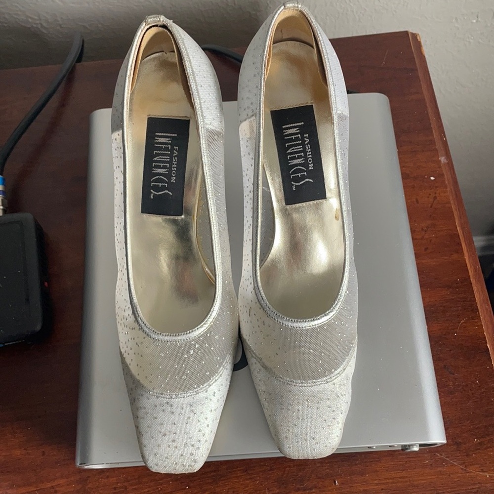 Fashion Influences heels, silver, size 6.5